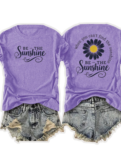 Women'S Casual Sports T-Shirt | Lightweight & Breathable European Summer Round-Neck Tee With Uplifting 'Be The Sunshine' Print - Ideal For Spring/Summer And Perfect For Various Occasions