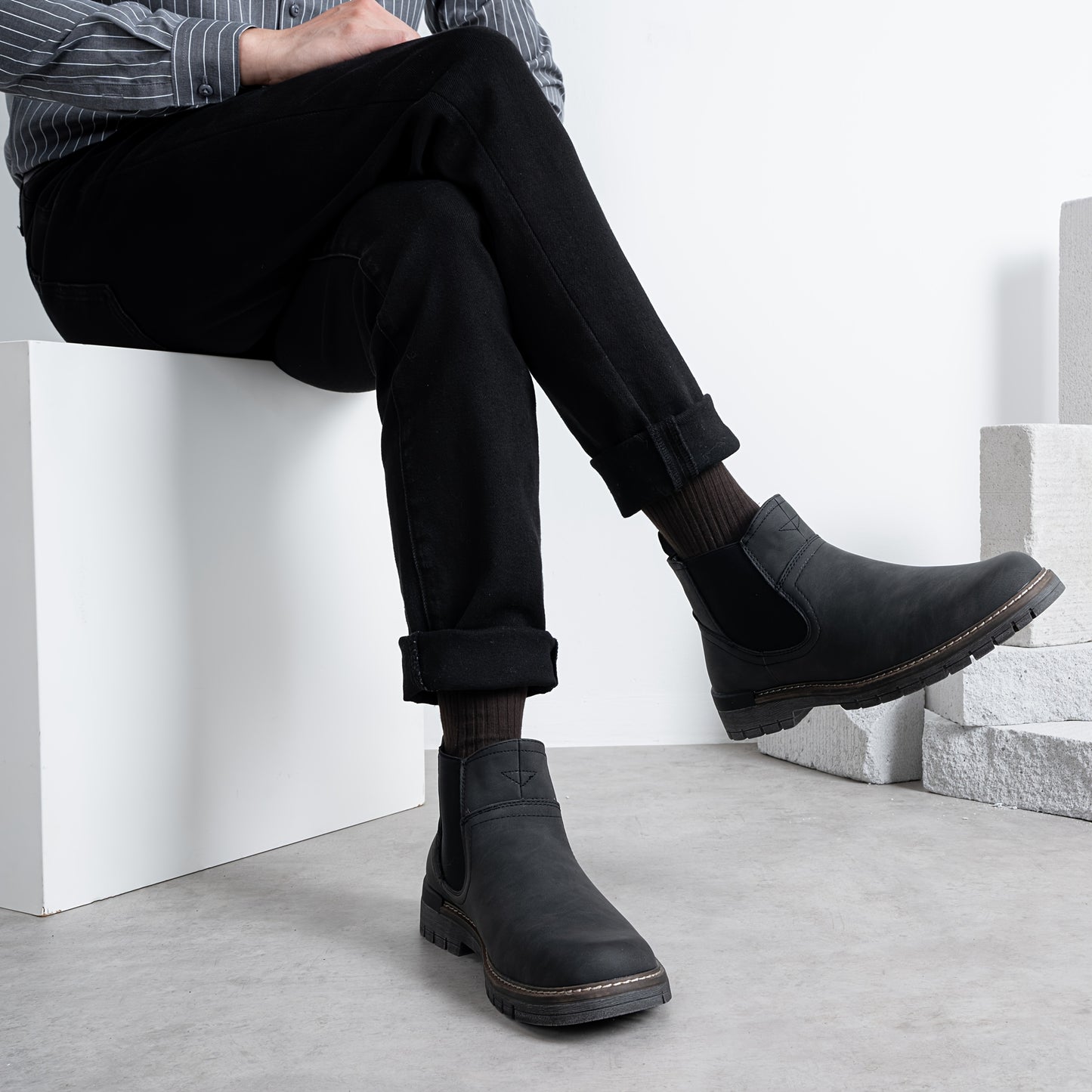 Boots Casual Slip On Ankle High Quality Mens Boots