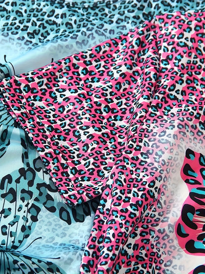 Set of 4 Girls' Outfits for Spring And Summer Featuring Butterfly And Leopard Print Short-Sleeve Tops Paired with Slim-Fit Shorts. Made from a Machine-Washable, These Clothes Are Perfect for Everyday Wear And Activities, for Outdoor