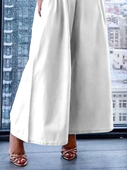 Women'S Spring/Summer 2025 New Loose Short Sleeves Pleated Solid Color Split-Joint Stretch; Elastic Off-The-Shoulder Jumpsuits