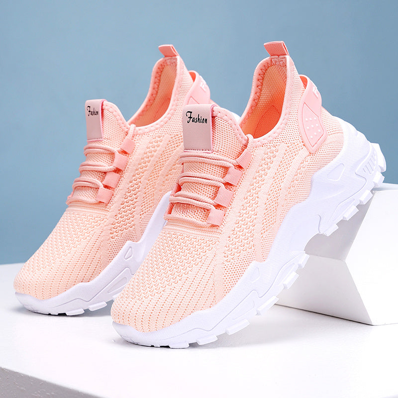 [Sneakers] Athletic And Casual Footwear for Women, Featuring Breathable Knitted Mesh, Chunky Soles, Lightweight Lace-Up Design for Running, And Suitable for Everyday Sports Activities