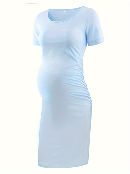 Women's Maternity Bodycon Ruched Side Dress Casual Short Sleeve Dress for Daily Wearing Or Baby Shower