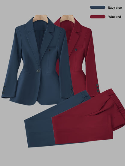 Elegant Women's Suit Set, Fashionable Business Style Solid Color Professional Blazer and Trousers 4pcs Set