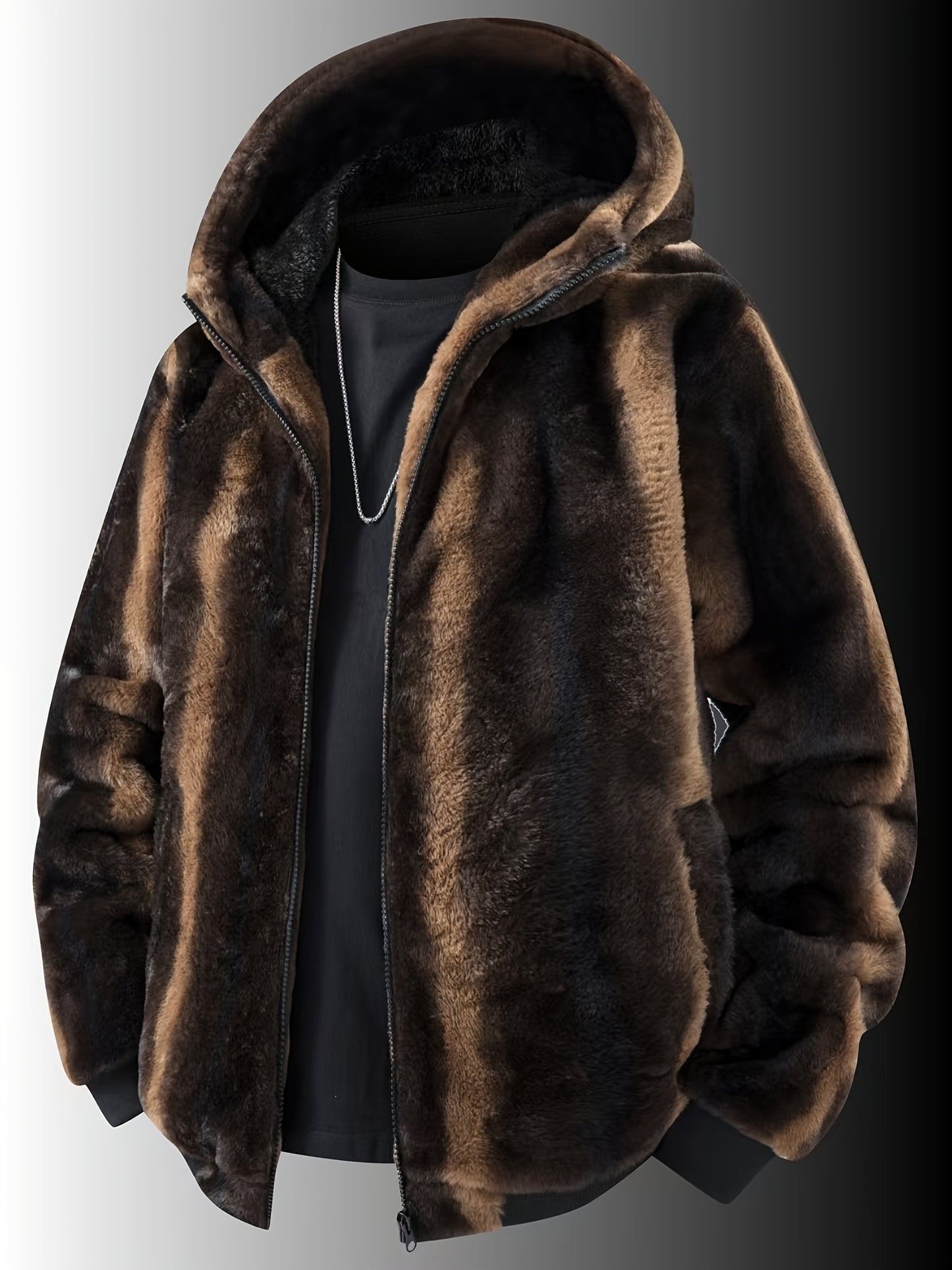 Autumn Winter Fashion Men'S Fleece Hooded Jacket Full Zipper Casual Jacket Coat Lined with Fleece Thickened Fabric Striped Design Machine Washable Comfortable And Warm for Party Street Life Business Professional Style