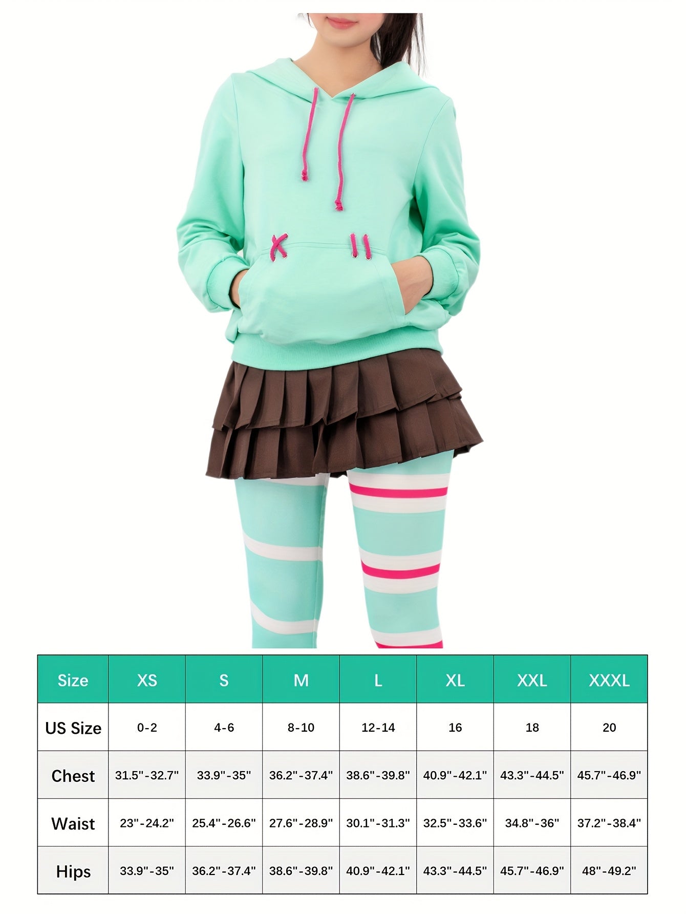 Women Cosplay Costume Hoodie Skirt Leggings with Hair Tie Full Set Outfit