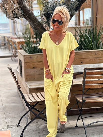 Plus Size - Plus Size - Women'S Solid Color Casual Baggy Pocket Romper