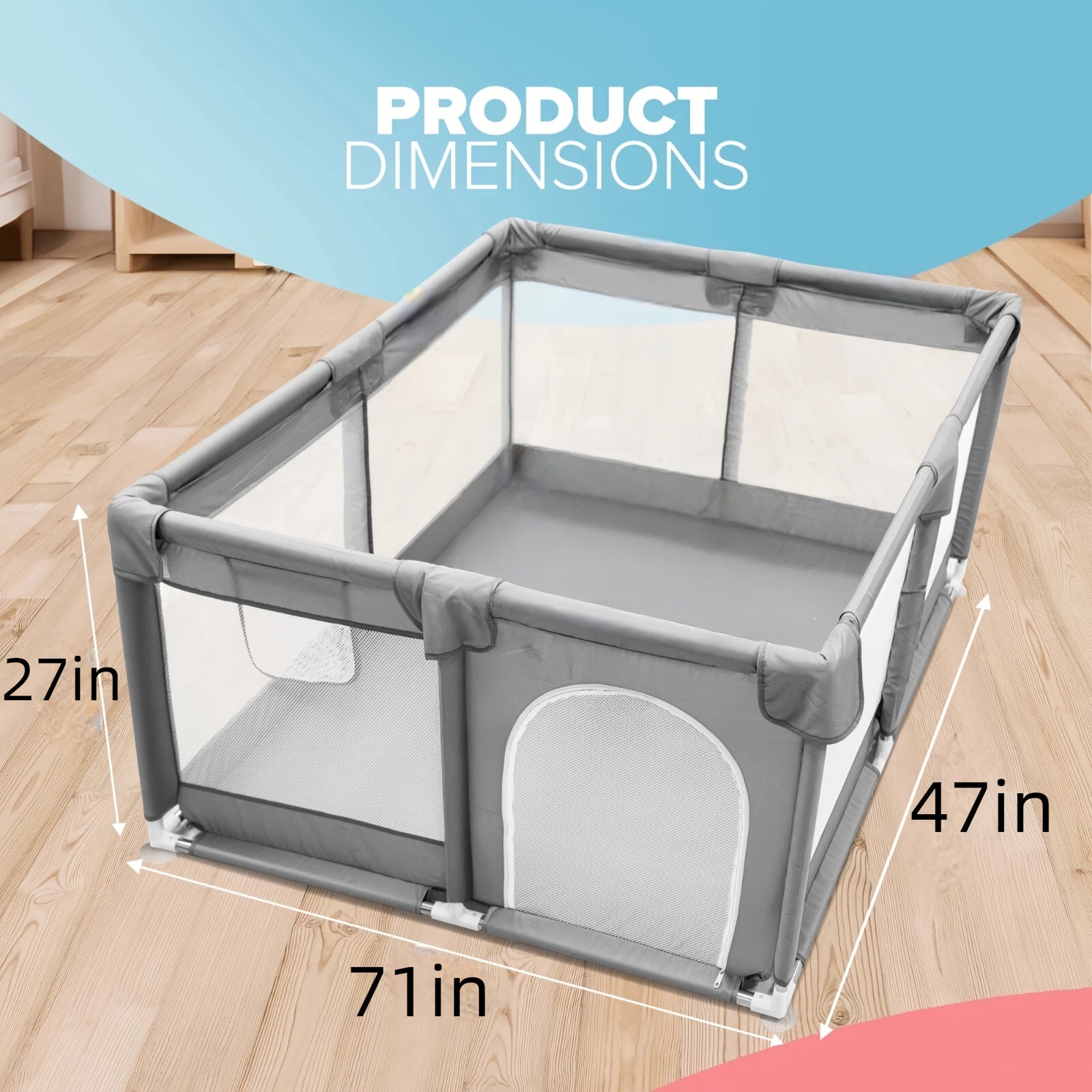 Large Baby Playpen 71 71inch 3 Sizes Grey Color Activity Fence Play Yard Soft - product view 1
