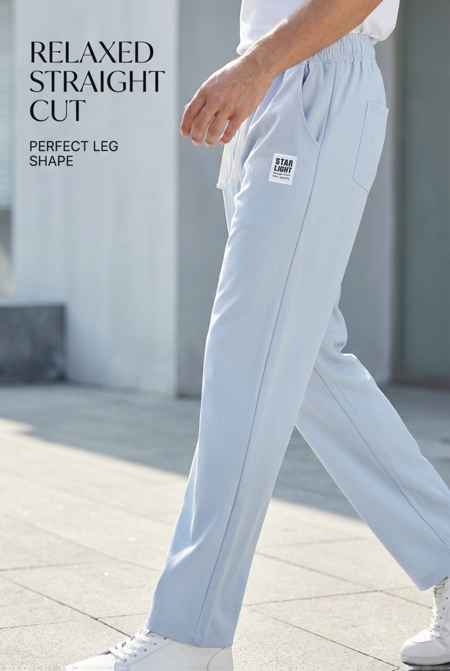 Men's 3pcs Casual Pants Lightweight Breathable Drawstring Waist Trousers for Beach, Vacation & Summer Daily Wear