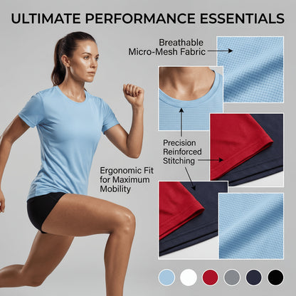 Women'S 6-Pack Performance T-Shirts - Breathable, Moisture-Wicking, and Skin-Friendly for, Outdoor, and Everyday Comfort
