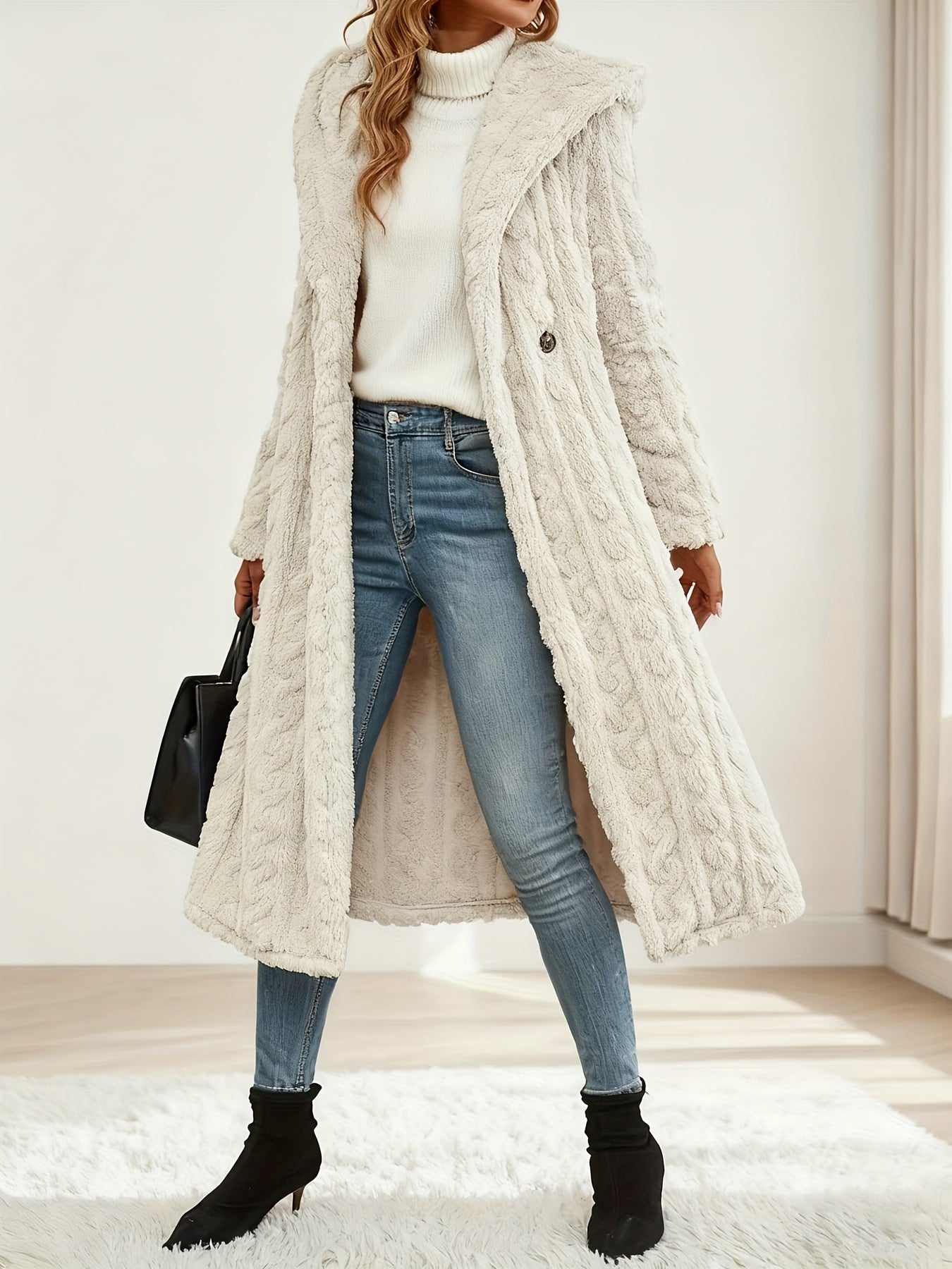 Elegant Women's Long Cardigan - Stylish Outer-Style Bathrobe, Machine Washable, All-Season Sweater, Daily Button-Up Mid-Length Coat, Structured Design, Suitable for All Seasons, Women's Lightweight and Breathable Spring/Autumn Bathrobe