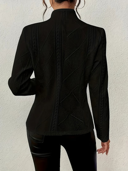 Thin And Breathable Blazer Jacket, 2026 Casual Fashion Blazers For Women, Long Sleeve Button-up Stand Collar Textured Business Casual Suit Jacket, Jackets For Women, Womens Jackets