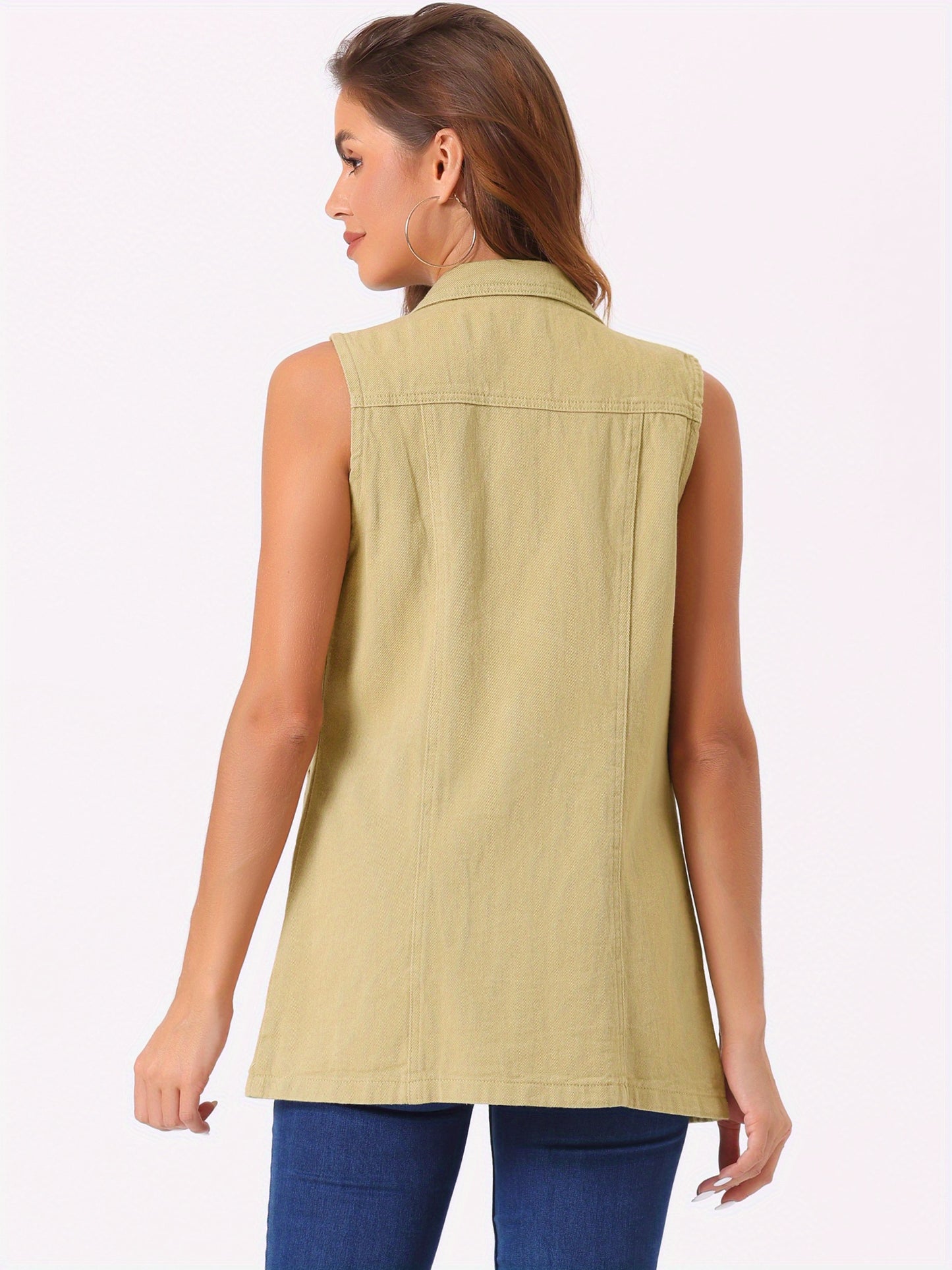Women'S Denim Vest Sleeveless Button Waistcoat Casual Long Jean Vests
