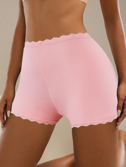 6pcs Women's Fashion Underwear, Lace Splicing, Skin-friendly and Breathable, Daily Home Office Boxer Briefs