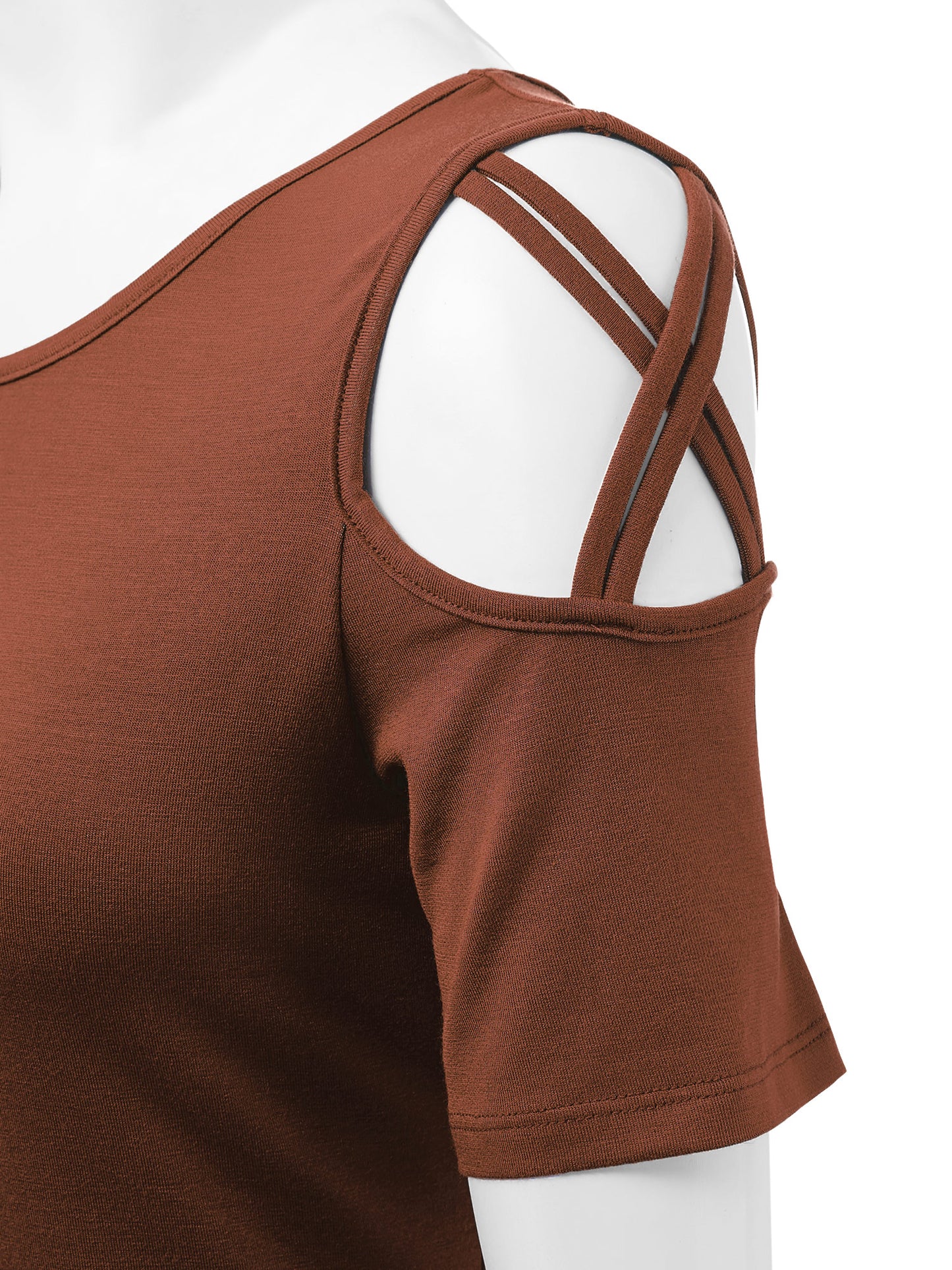 Women's Casual Open Strap Shoulder Short Sleeve Top