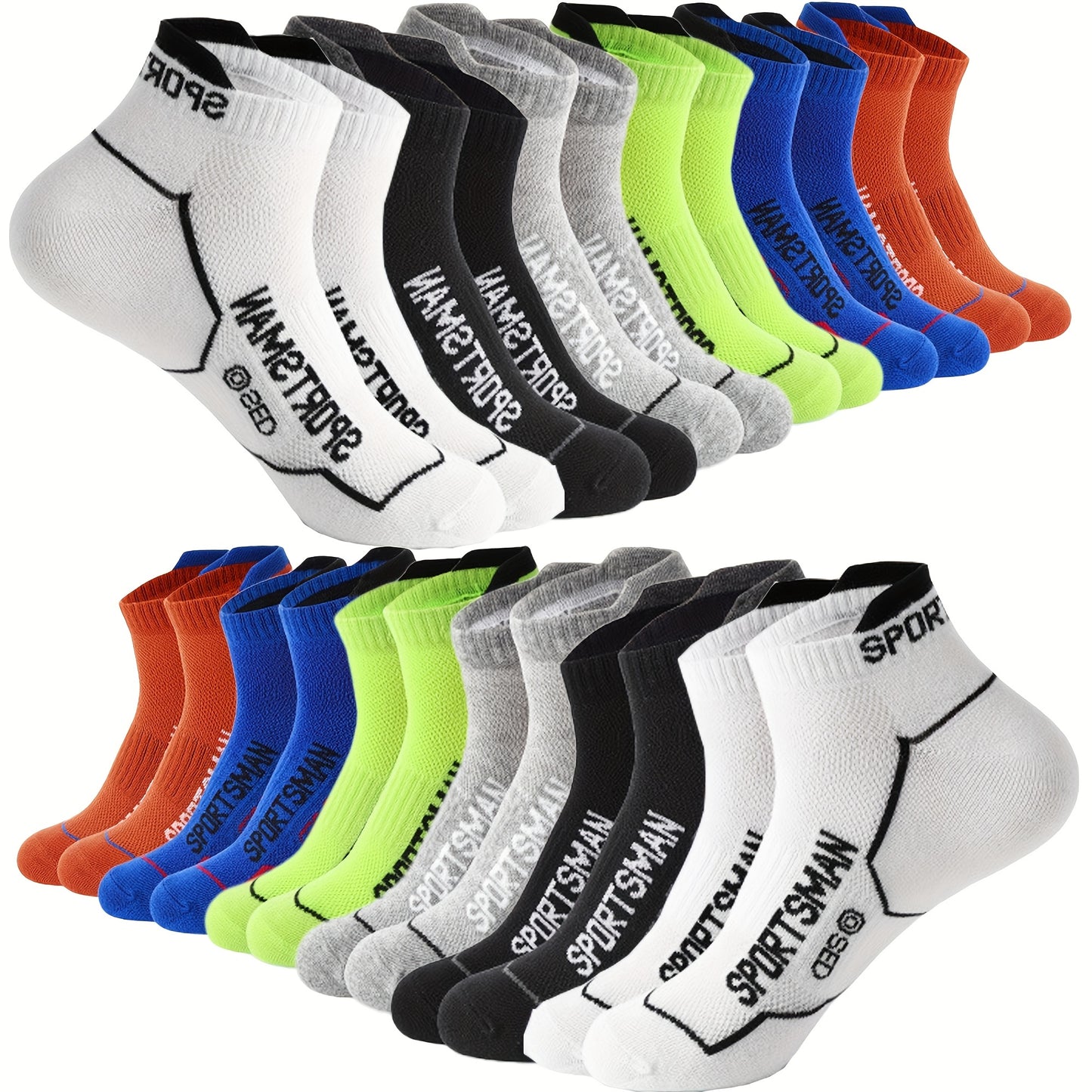 [6/12 Pairs Athletic Socks] 6/12 Pairs Men'S Athletic Performance Ankle Socks | Breathable Mesh, Sweat-Absorbent, Machine Washable, Letter Pattern, Suitable For Running And Sports, Sweat-Resistant, Knitted And Spandex Blend