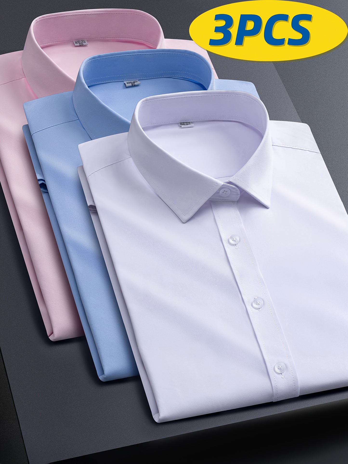 3pcs Men'S Stretch Long Sleeve Business Casual Dress Shirts