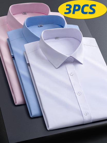 3pcs Men'S Stretch Long Sleeve Business Casual Dress Shirts