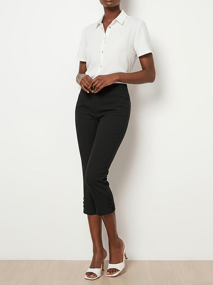 Women'S High-waisted Slim-fitting Capri Pants, Suitable For, Work And Daily Wear, With Pockets