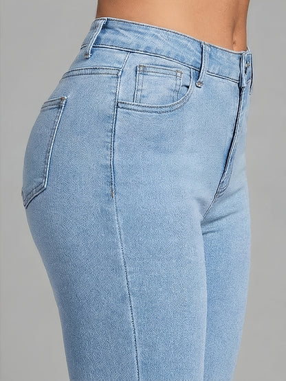 Women's Light Blue Denim Capri Pants High Waisted Skinny Fit Soft Stretch Fabric Comfortable Wear Classic Cropped Jean Capris Casual Summer Style Versatile Daily Outfits Easy Matching Street Look Modern Simple Womens Denim Pants Casual Wear Everyday