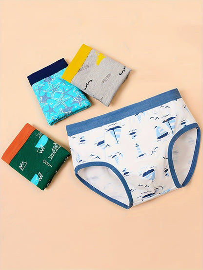 8pcs Boys' Ocean Crocodile Briefs - Soft, Breathable Blend Underwear with Stretch, Non-Transparent Animal Print for All Seasons
