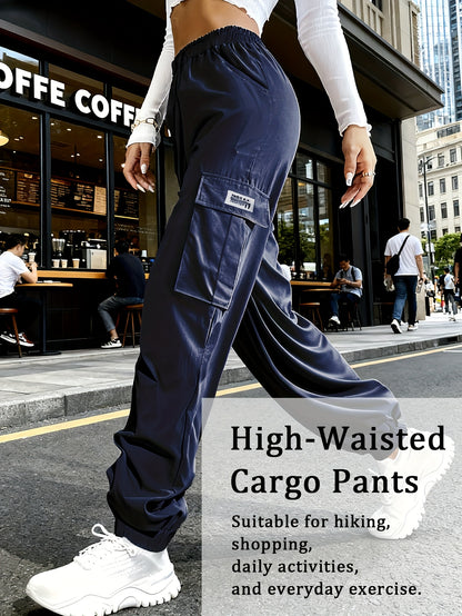 Women'S Zippered Pocket Cargo Pants, Stylish Large Pocket Design, Drawstring Elastic Waistband, Casual Outdoor/everyday Wear Trousers