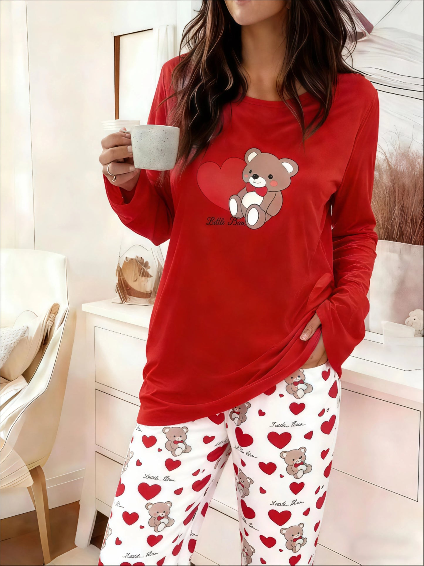 Ladies' Purple Butterfly Casual Pajama Set with Long Sleeves And Loose Plaid Pants for Homewear