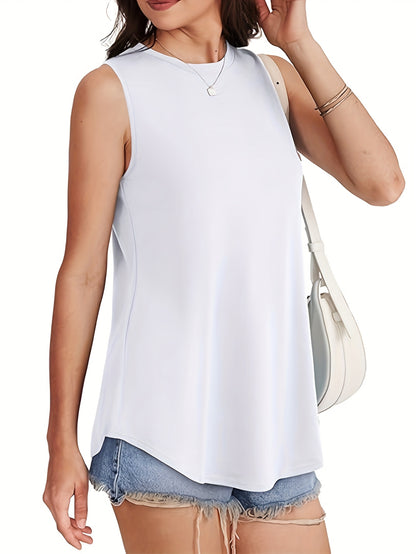 Solid Color Ladies Top 2025 Europe And The United States Fashion Casual Loose Printed Round Neck Waist Sleeveless Vest
