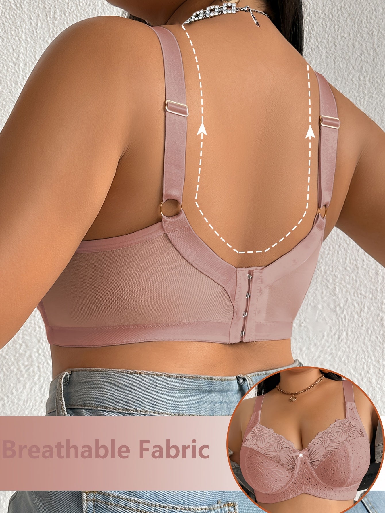 [Plus-Size Comfortable Bra] Lace-Spliced Plus-Size Women's Bra, No Underwire, Casual And Comfortable, with a Beautiful Back Design, Thin And Suitable for