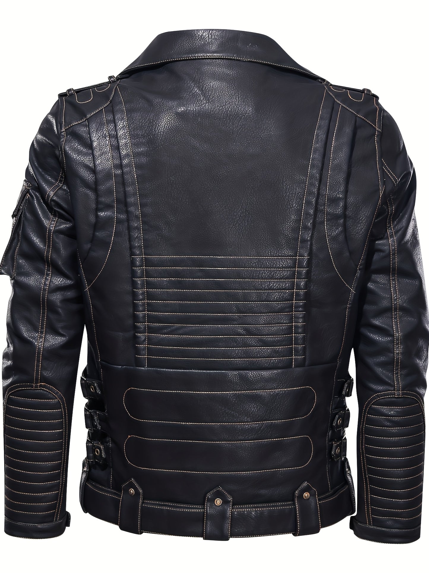 Men's Classic Black Motorcycle Biker Jacket - Multi Zipper Pockets, Adjustable Belt, Vintage Streetwear, Stylish Outerwear for Riding, Travel, Parties, Everyday Urban Look, Gift Idea