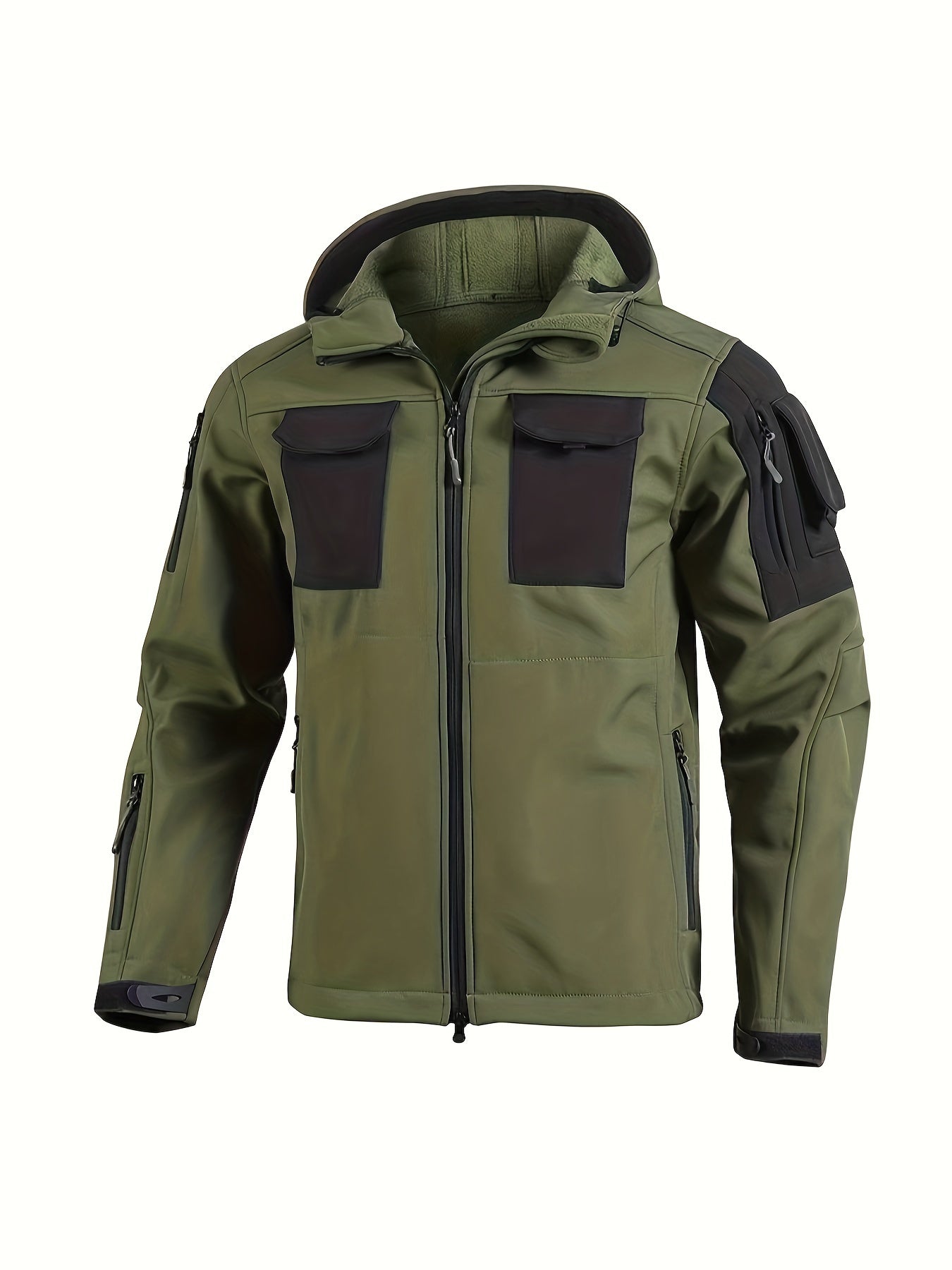 Men's Tactical Jacket Outdoor Zippered Shell Jacket, Windproof, Scratch Resistant, Warm Hooded Jacket, Suitable for Outdoor Activities, Ripstop Technology, Multiple Utility Pockets - Non-Stretch Outdoor Gear for Camping, Survival, Tactical Training.