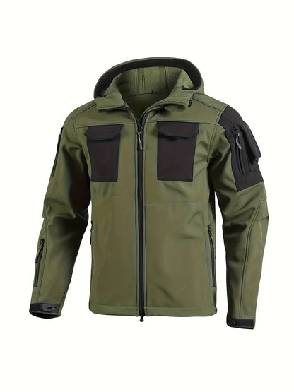 Men's Tactical Jacket Outdoor Zippered Shell Jacket, Windproof, Scratch Resistant, Warm Hooded Jacket, Suitable for Outdoor Activities, Ripstop Technology, Multiple Utility Pockets - Non-Stretch Outdoor Gear for Camping, Survival, Tactical Training.