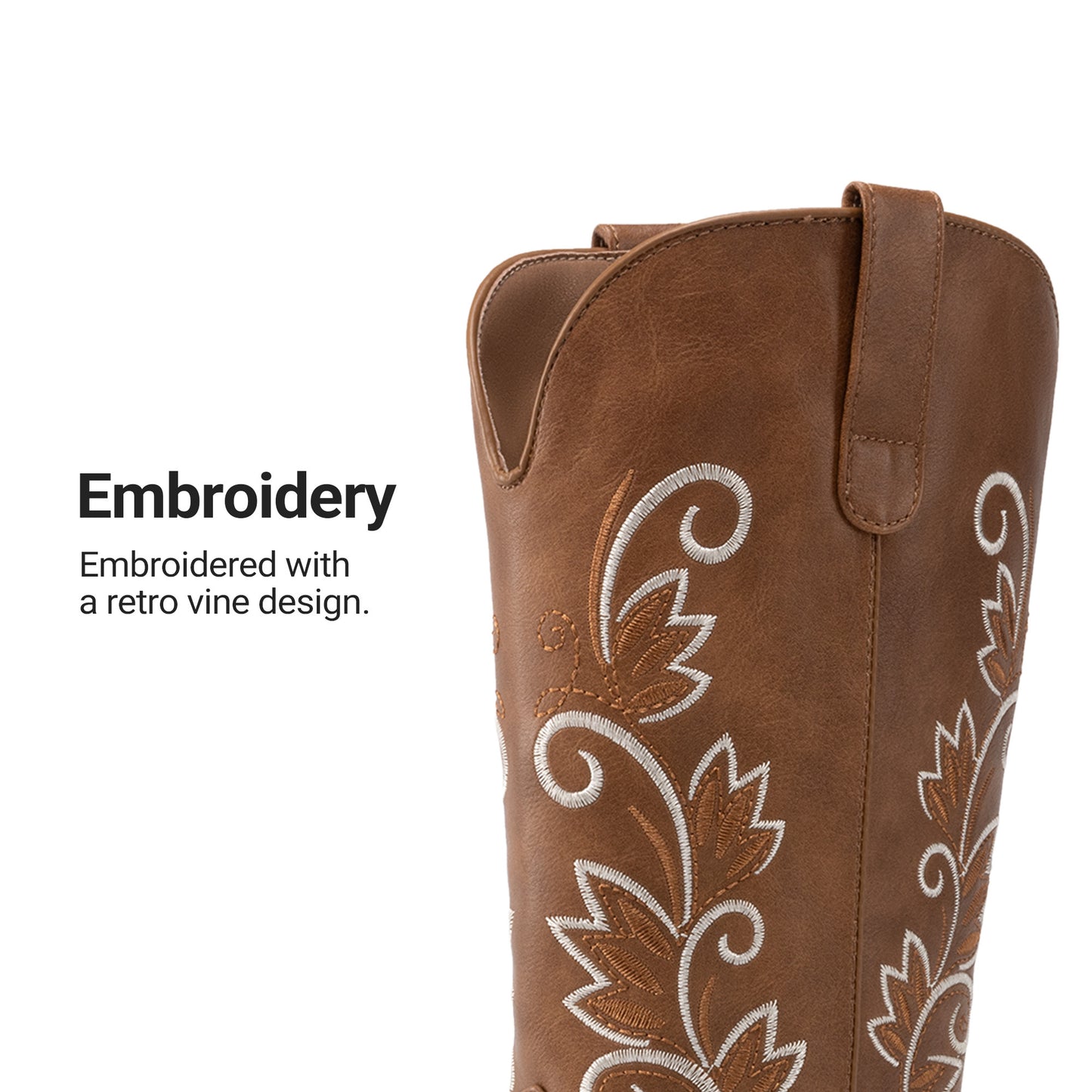 DREAM PAIRS Women's Cowboy Cowgirl Western Mid Calf Boots Square Toe Embroidered Stitched Pull On Country Boots with Low Chunky Heel