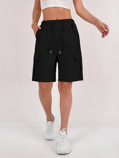 [Quick-Dry Cargo Shorts] 2pcs Women's Lightweight Quick-Dry Cargo Shorts - Loose Fit, Multi-Pocket Design, Mid-Thigh Length, Casual Wear For Spring/Summer/Fall, Machine Washable, Beige, Outdoor | Relaxed Fit Shorts | Shorts