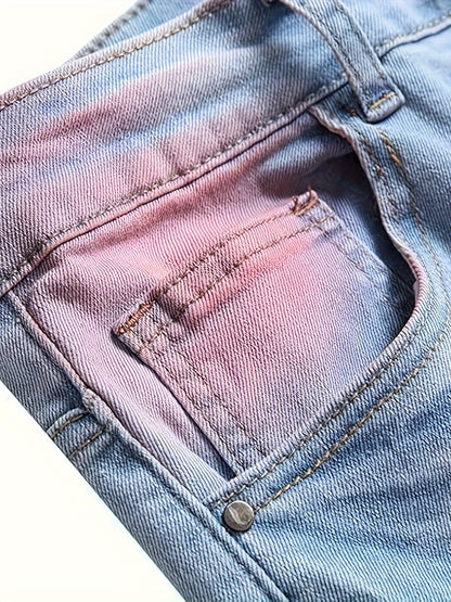 Men's Colorful Ripped Elasticity Skinny Wild Jeans - Stretchy Denim Fabric - For Fashionable Men - Perfect for Casual Wear - Great Gift for Trendsetters