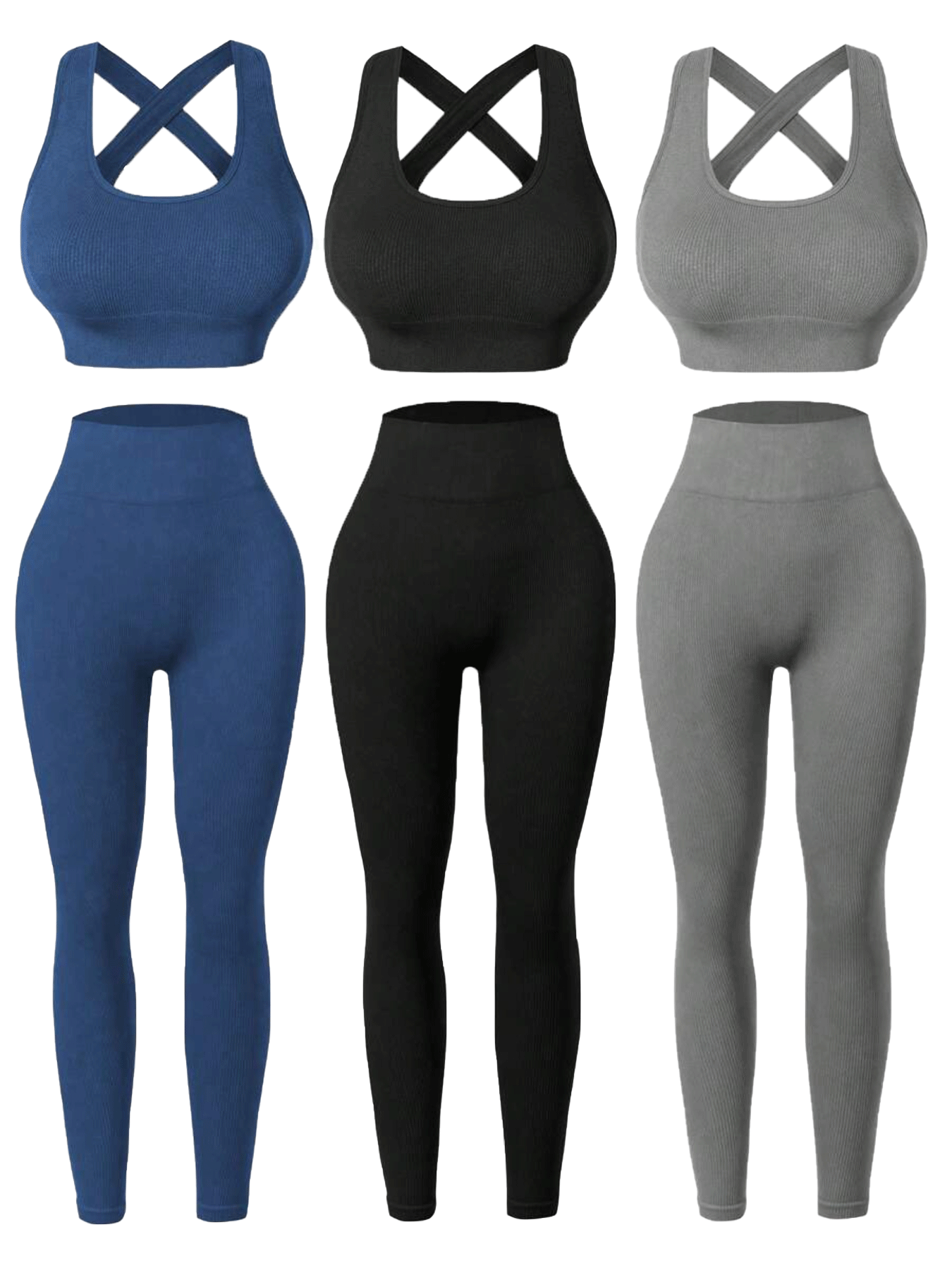 Three Seamless Women'S Activewear Sets High-Stretch Backless Bra And Hip-Lifting Leggings with Crossover Strap Details