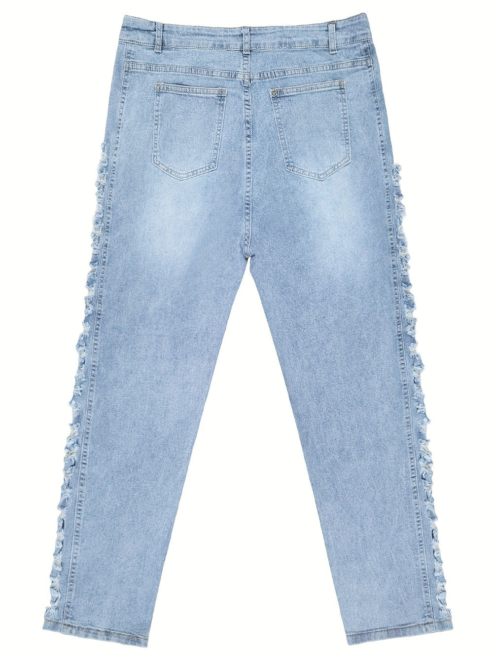 Women's High-Waist Jeans - Bright Steel Blue Distressed Stretch Streetwear