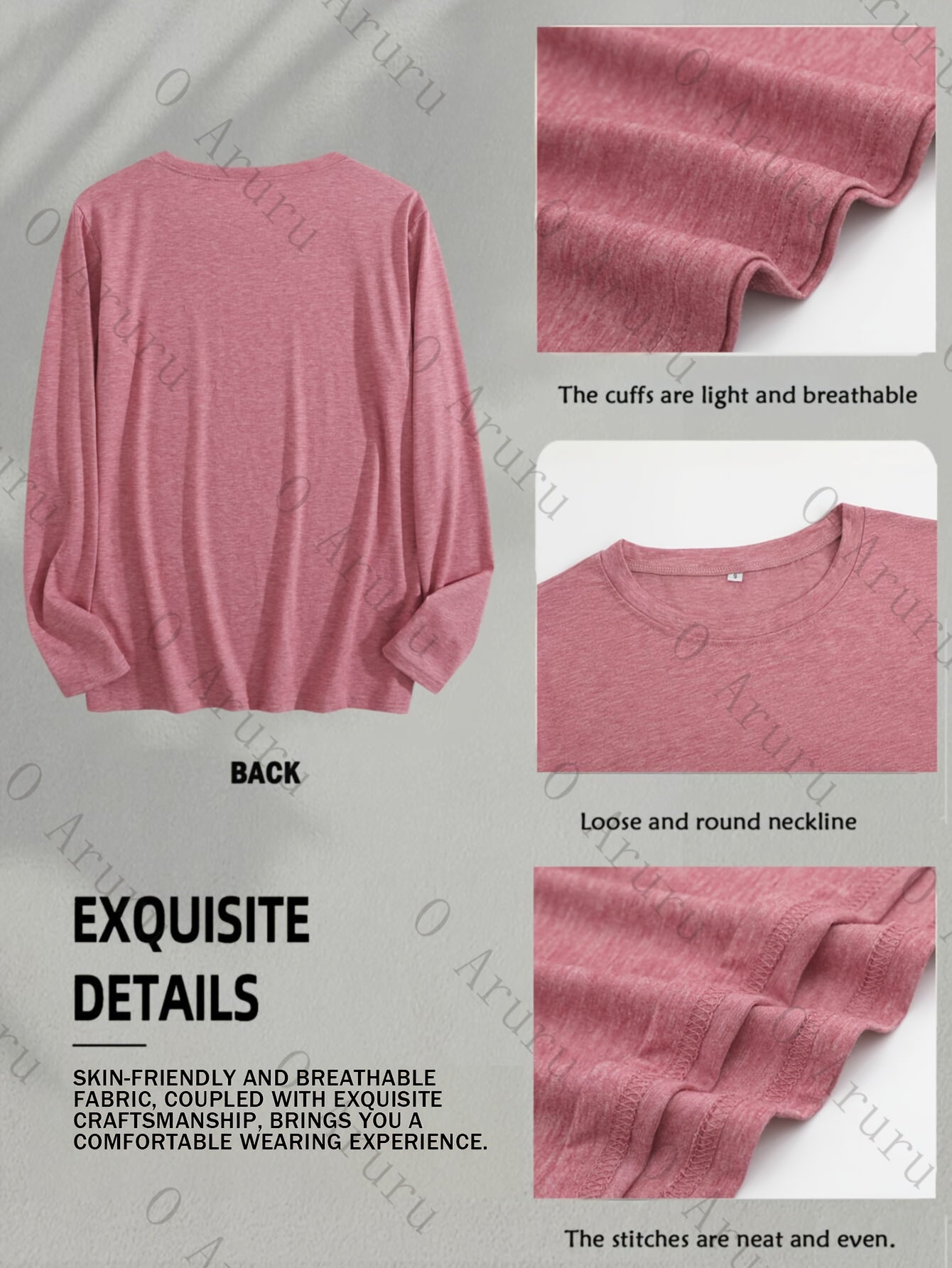 Cross-Border European and American Women'S Fashion Round Neck Pocket Long Sleeve Casual Loose Top Base T-Shirt