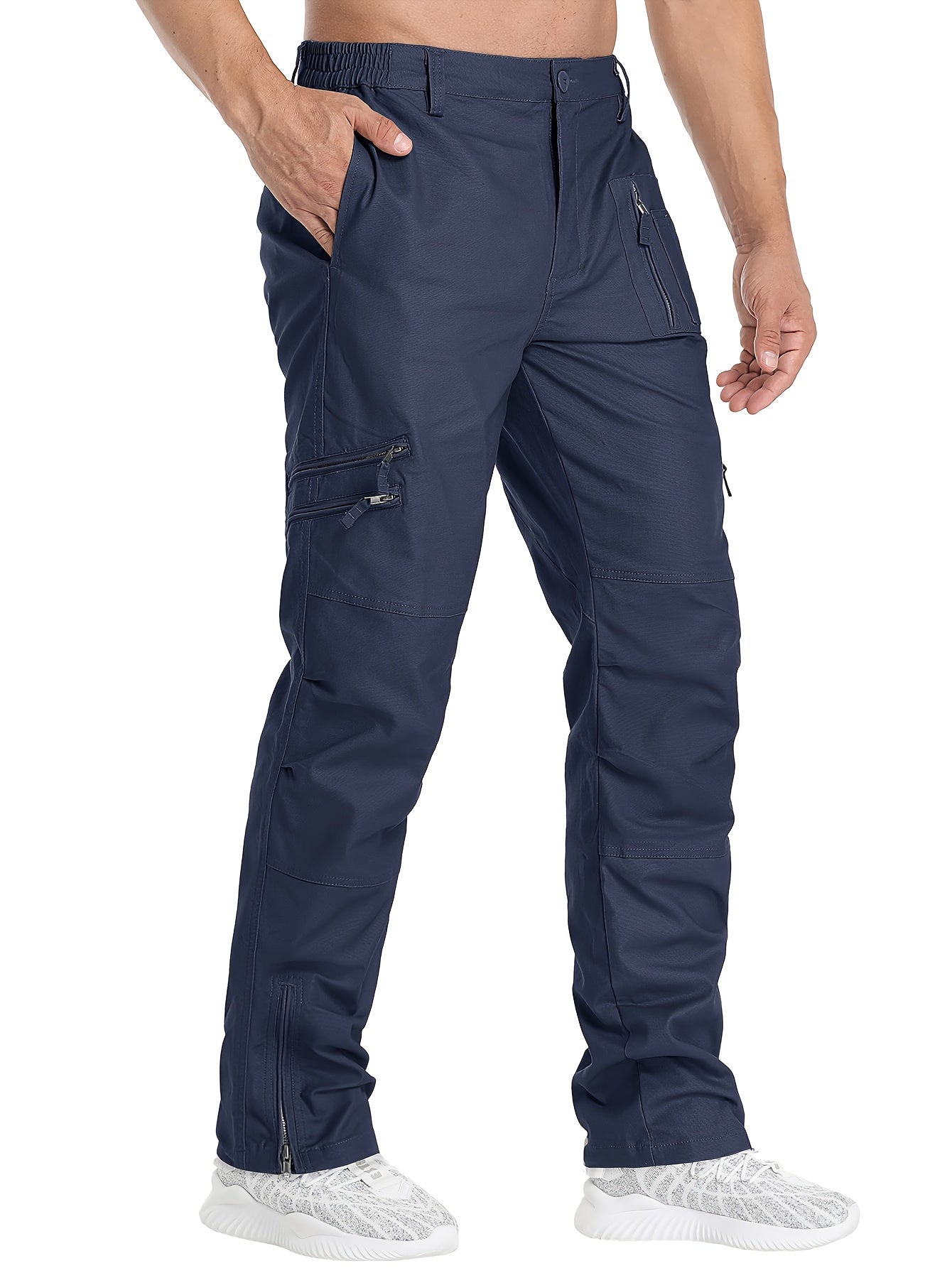 Men'S Cargo Pants /Spandex Scratch-Resistant Outdoor Training Trousers Lightweight with 9 Utility Pockets, Work Pants for Men Zippered Hem Design, Elastic Waistband for Daily Commuting, Office, And Outdoor Activities (Belt Not Included)