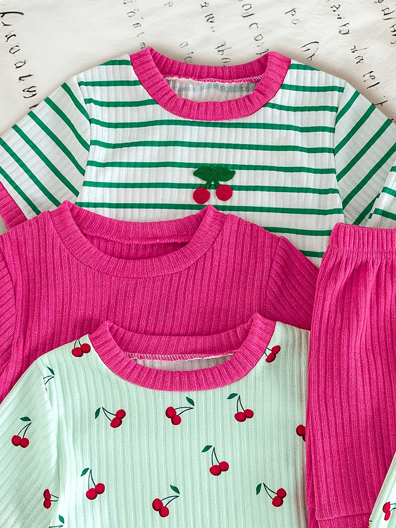 6pcs Set Of Girls' Summer New Cherry Fruit Pattern Short-sleeve And Shorts Comfortable Outfit, Perfect for Outdoor
