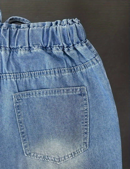 High-Waisted Wide-Leg Jeans, Super Charming Elastic Waist Thin Pants, Solid Color Washed, 2025 Autumn and Winter New