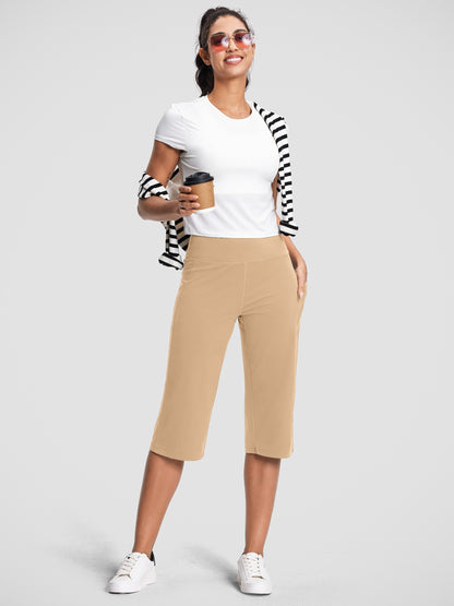 18-Inch Capri Trousers for Women Featuring a High Waist, Pockets, Tummy Control, And a Loose Straight Leg Design Suitable for Workouts And