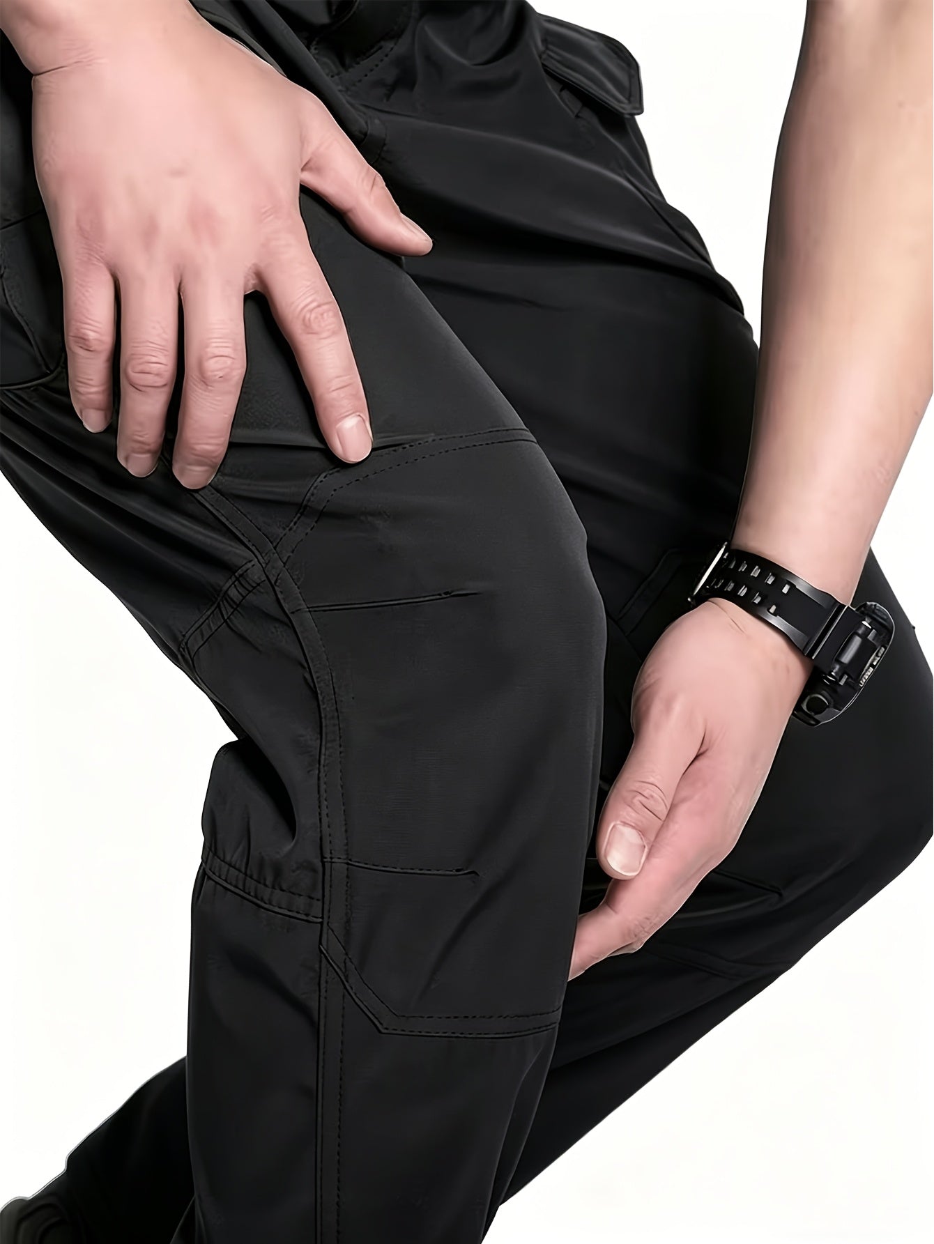 2pcs, Men's Lightweight Tear-resistant Work Hiking Pants with 9 Pockets | Elastic Waist, Non-Elastic Fabric, Solid Color, Ideal for Outdoor Activities Such as Mountaineering, Rock Climbing, Camping, Fishing, Hunting