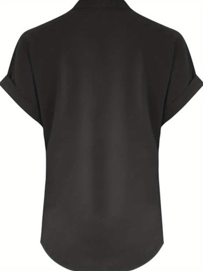 ZOELNIC Women's V-Neck Button-Front Placket T-Shirts - Short Sleeve Casual Summer Tops, Breathable Daily Wear Shirts Suitable for Spring/Summer, Solid Color Casual Wear, Machine Washable (No)