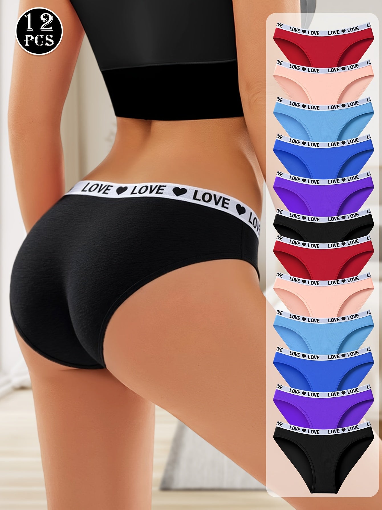 12-Pack Autumn/Winter Simple Breathable Women's Underwear, Sexy Breathable Elastic Panties, Perfect for Daily Wear And Beach Resort Outfits
