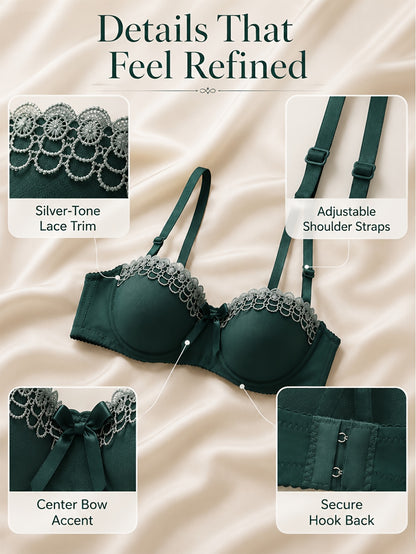 6pcs Pack Women's Push Up Bras with Underwire Lift - Floral Embroidery Balconette/Bra Balconette Suitable for Romantic Dating & Daily Wear, Non-Detachable Padded Cups, High Boning Lingerie Gift for Her