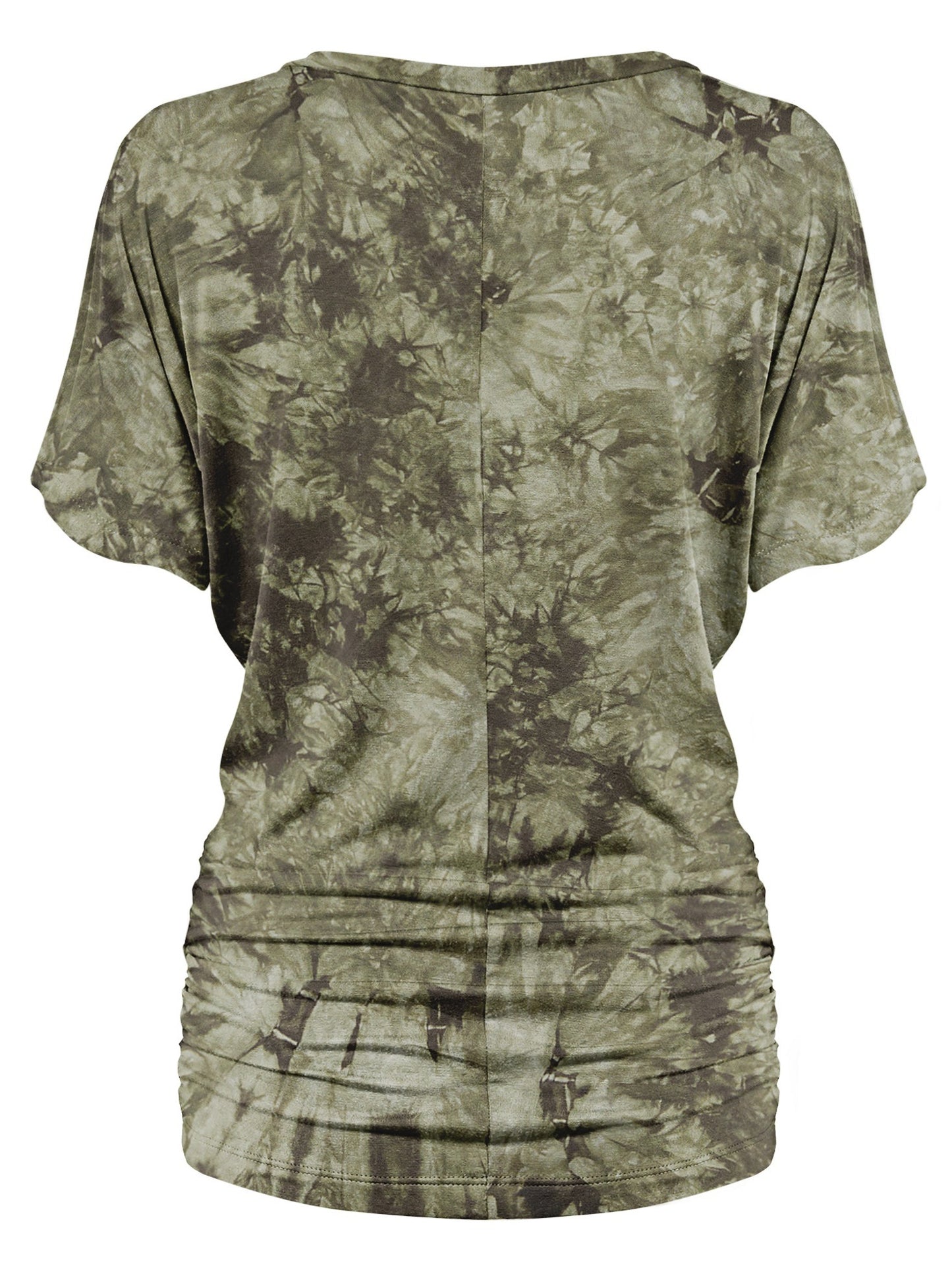 Women's Short Sleeve V Neck Tie-Dye Dolman Top w/Side Shirring