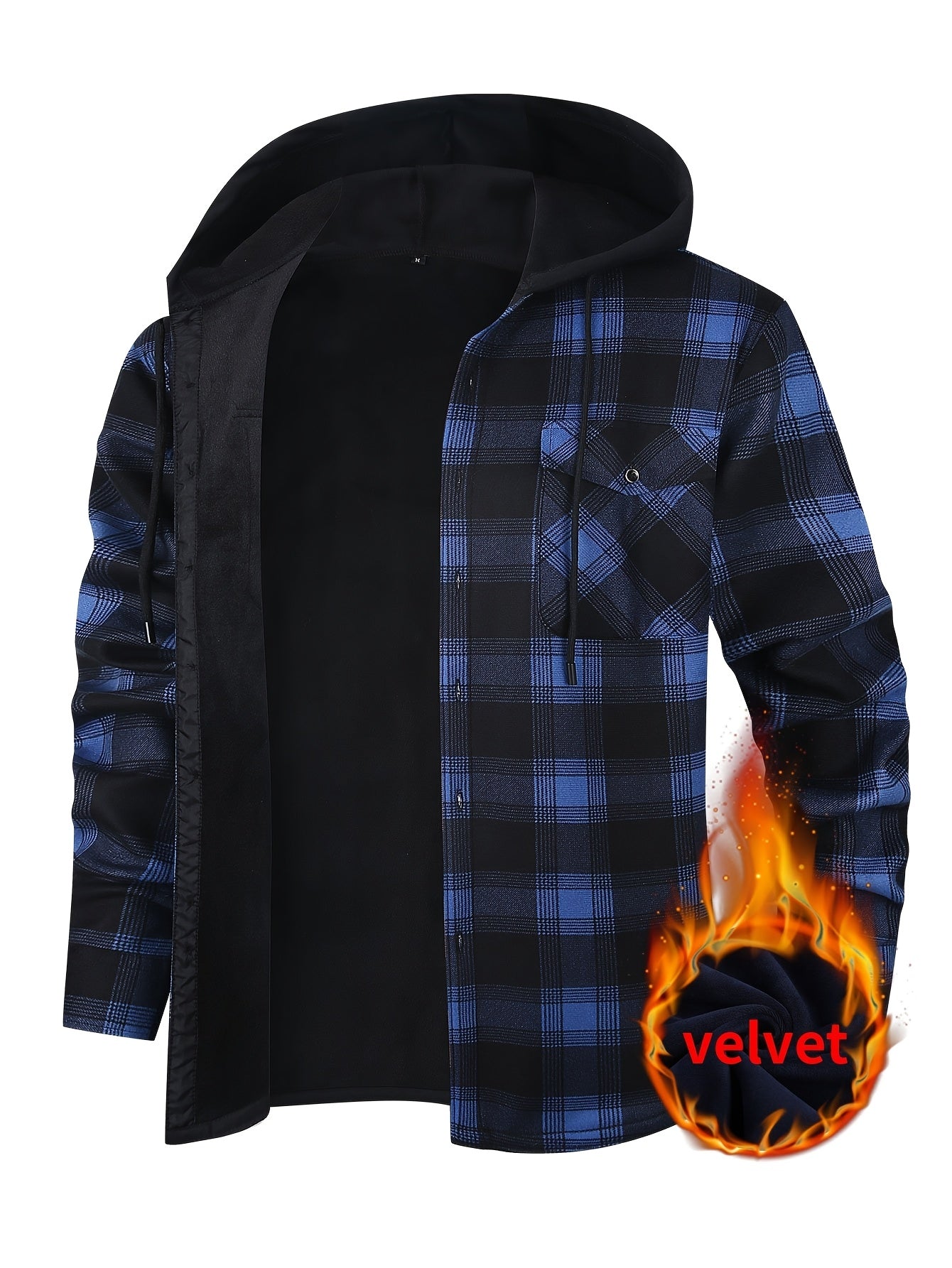 Men's Hooded Heavy Winter Jacket - Plaid Shirt Jacket, Plaid Workwear, Long Sleeves with Pockets, Hand Washable, Suitable for Logging, Activities - Cold Weather Casual Wear, Men's Winter Outerwear, Men's Jacket, Halloween/Christmas Costume