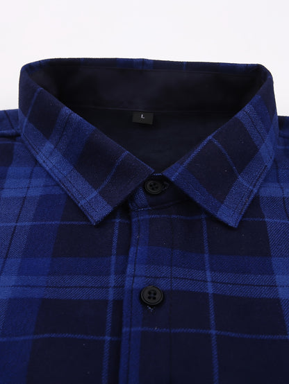 Men's Winter Flannel Plaid Shirt - Thick Warm Fleece-Lined Long Sleeve with Dual Chest Pockets, Casual Button-Up Collar for Cold Weather, Wrinkle-Resistant Soft Plaid Pattern in Navy/Red, Winter Clothes for Men, Mens Winter Clothes