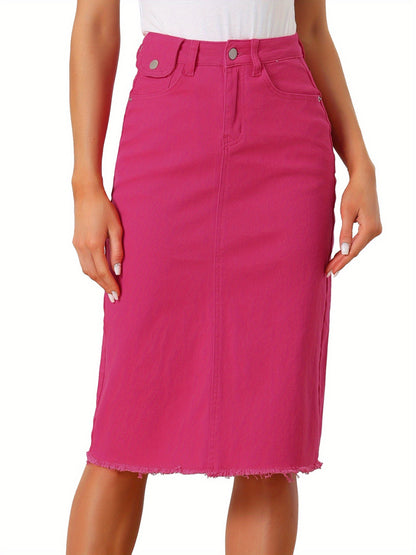 Women's Casual Jean Skirt High Waist Back Slit Stretch Denim Skirts