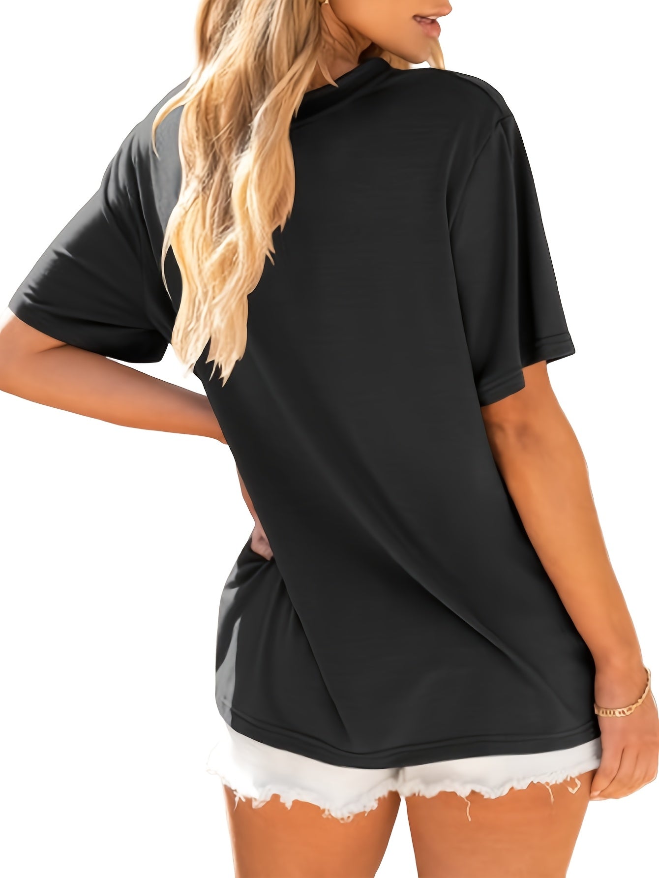 Set of 4 Women'S Casual T-Shirts, Solid Hue Crew Neck Short Sleeve Summer Tops, Soft And Cozy Basic Tees for Everyday Wear - Navy, White, Black, Red, Light Blue